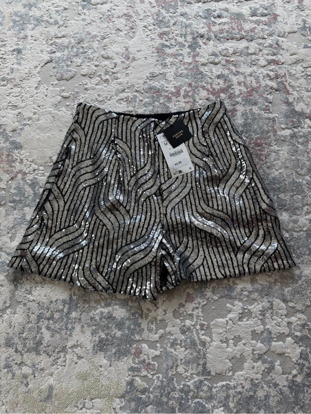 Zara Black and Silver Sequin High Waist Shorts